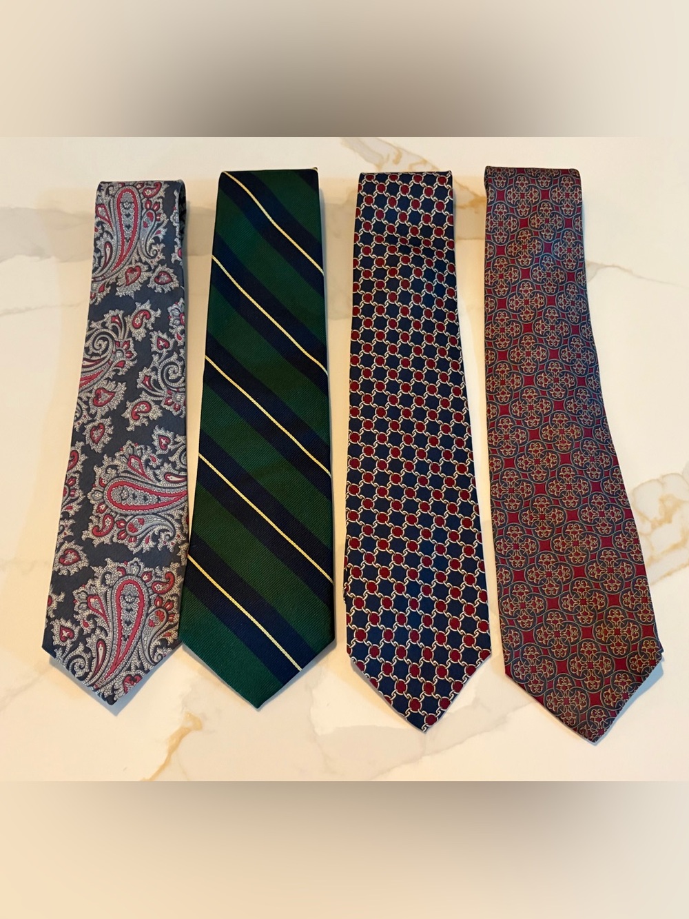 Green and Navy Striped Men’s Tie - Unbranded